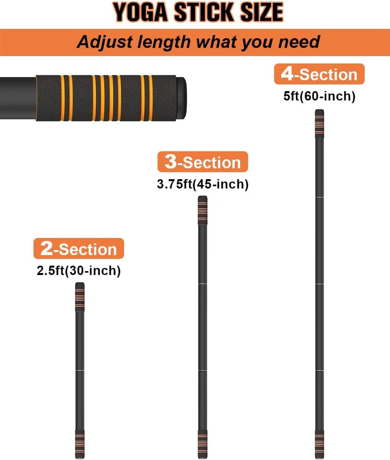 Queension 5ft Yoga Stick – Heavy-Duty Steel Adjustable Stretching Bar for Mobility, Flexibility & Balance. Multi-Functional Fitness Pole with 4 Steel Rods & Comfort Foam Grips - Image 2